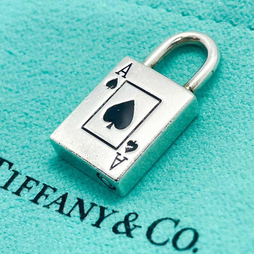 Tiffany & Co. Rare Ace of Spades Black Enamel Padlock Pendant Charm - Picture 2 of 12